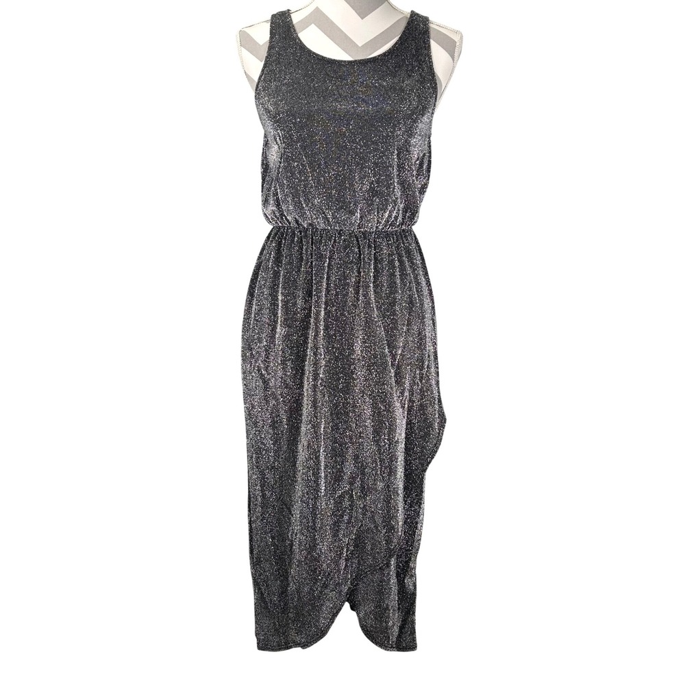 Everly Womens Silver Metallic Sleeveless Tulip Skirt Tank Midi Dress Black M‎